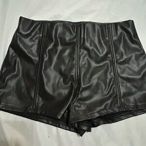 Sleek Black High Waist Leather Shorts